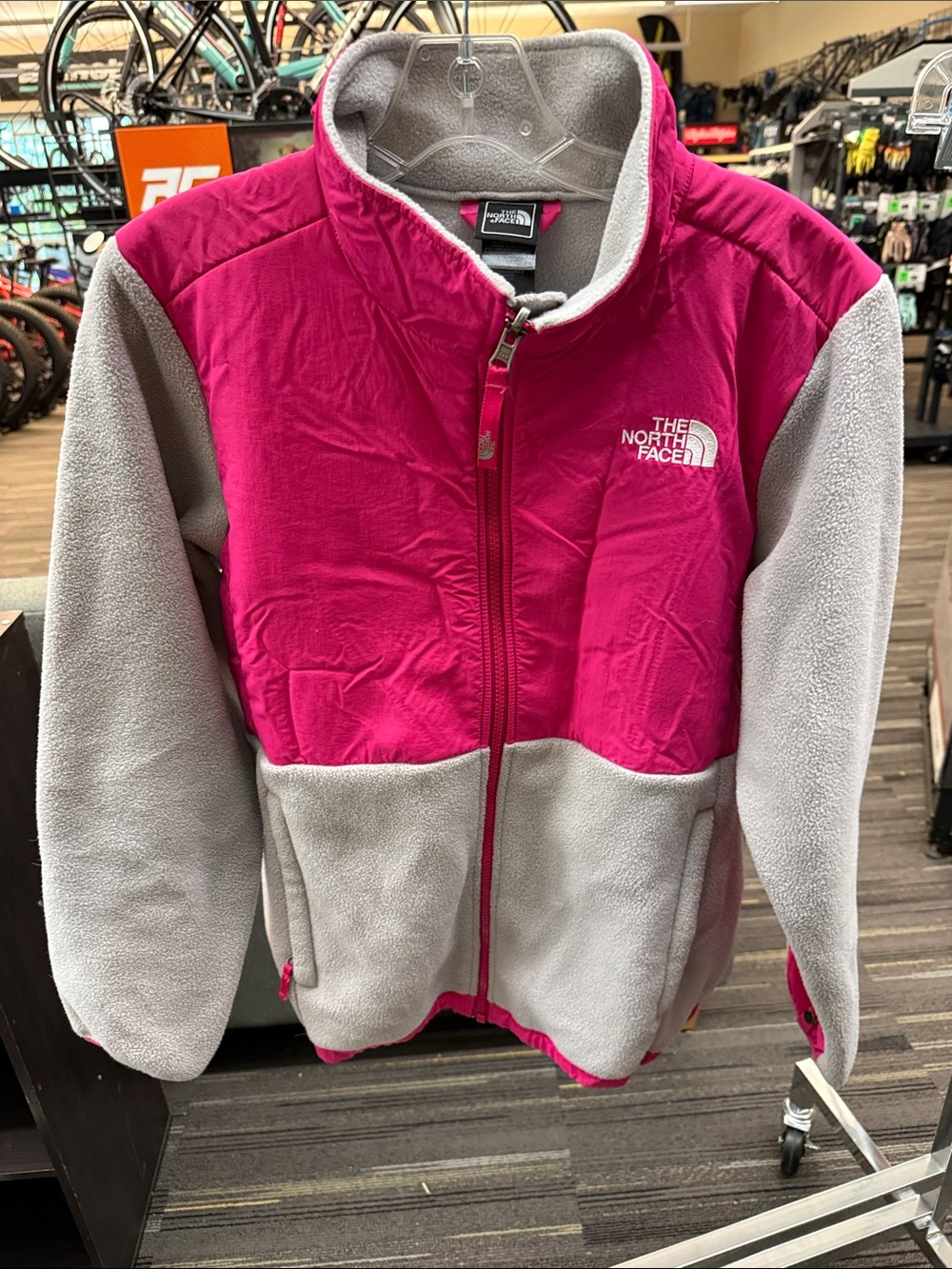The North Face Denali Hot Pink and Light Gray Fleece Jacket, Girls 18/Womens S